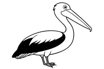 pelican silhouette line art vector illustration with a white background