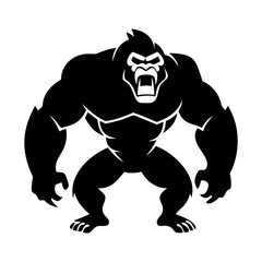 Majestic gorilla silhouette on white background
