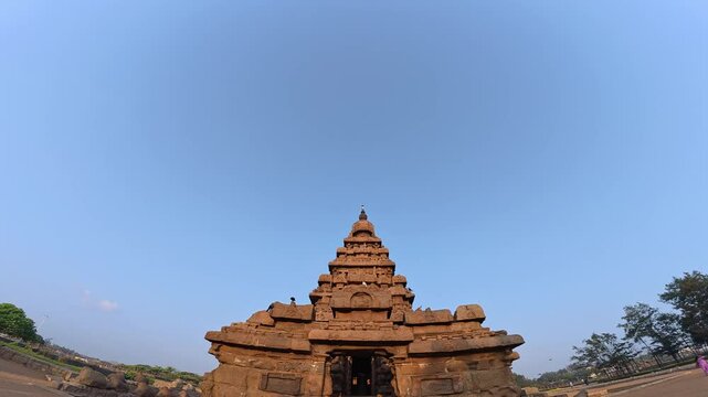 UHD 4K / 60 FPS Video - Shore temple built by Pallavas is UNESCO`s World Heritage Site located at Mamallapuram or Mahabalipuram in Tamil Nadu, South India. Very ancient & wonder place in the world.