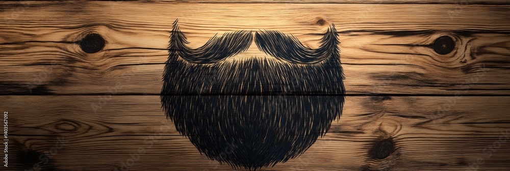 Poster silhouette of a beard filled with natural wood grain texture against a clean background showcasing a