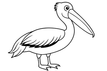 pelican silhouette line art vector illustration with a white background
