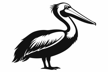 pelican silhouette line art vector illustration with a white background