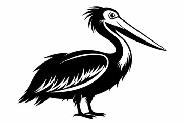 pelican silhouette line art vector illustration with a white background