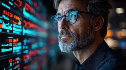 Analyst Studying Financial Data on a Large Screen
