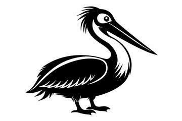 pelican silhouette line art vector illustration with a white background
