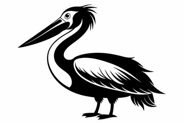 pelican silhouette line art vector illustration with a white background