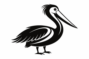 pelican silhouette line art vector illustration with a white background