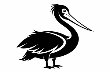 pelican silhouette line art vector illustration with a white background