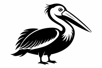 pelican silhouette line art vector illustration with a white background