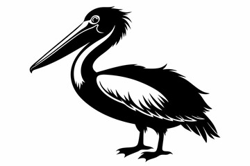 pelican silhouette line art vector illustration with a white background