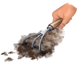 Hand with cultivator and earth