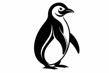 penguin silhouette line art vector illustration with a white background