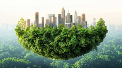 Fototapeta premium Innovative holographic projection of a sustainable cityscape urban jungle digital art futuristic environment aerial view