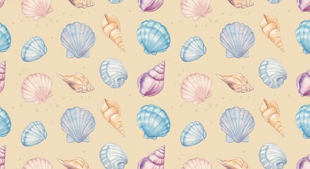 Seashell Symphony: A Watercolor Seashore Pattern AI Generated