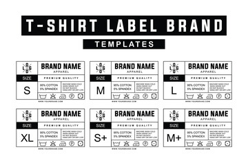 Apparel Size Tags with Fabric Composition and Care Instructions. Unisex Clothing Label Template