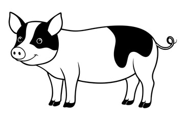 pig silhouette line art vector illustration with a white background