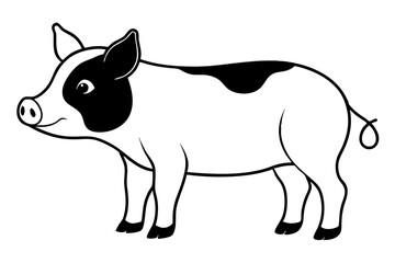 pig silhouette line art vector illustration with a white background