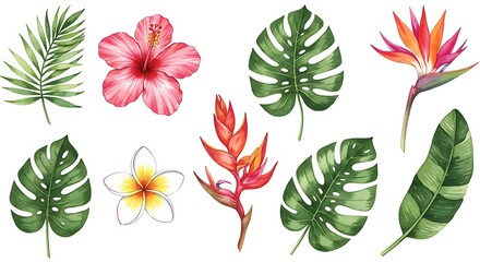Tropical Watercolor Flora AI Generated