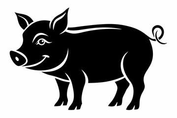 pig silhouette line art vector illustration with a white background