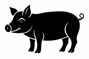 pig silhouette line art vector illustration with a white background