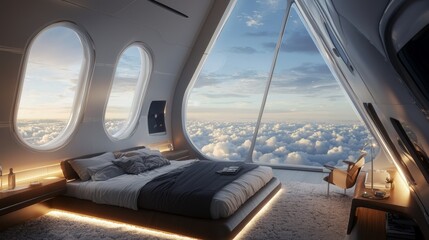 Fototapeta premium Luxurious Spacious Room with Stunning Cloud View in Modern Design