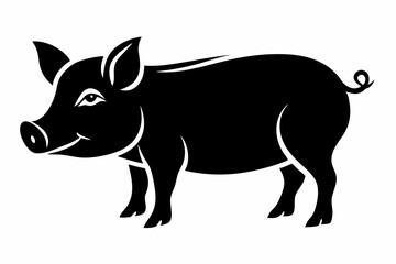 pig silhouette line art vector illustration with a white background