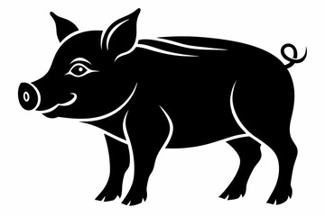 pig silhouette line art vector illustration with a white background