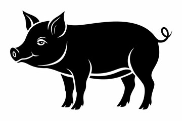 pig silhouette line art vector illustration with a white background