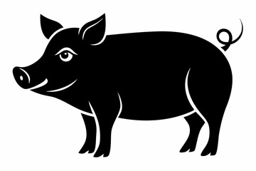 pig silhouette line art vector illustration with a white background