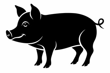 pig silhouette line art vector illustration with a white background