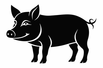 pig silhouette line art vector illustration with a white background