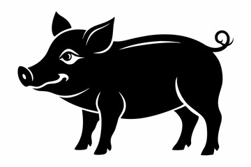 pig silhouette line art vector illustration with a white background