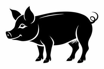 pig silhouette line art vector illustration with a white background