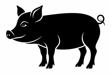 pig silhouette line art vector illustration with a white background