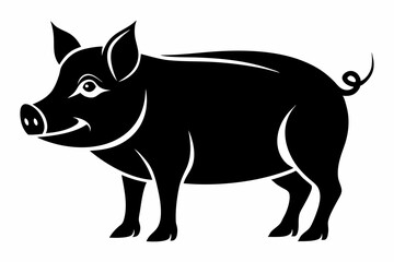 pig silhouette line art vector illustration with a white background