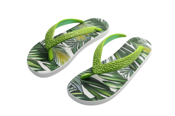 Tropical Palm Leaf Flip Flops Summer Beach Sandals Stylish Green Design on White Background