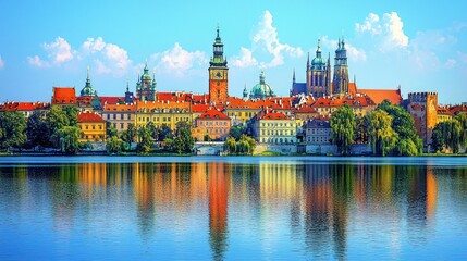 Obraz premium Majestic Wawel Castle in Krakow, Poland: A picturesque reflection on the Vistula River