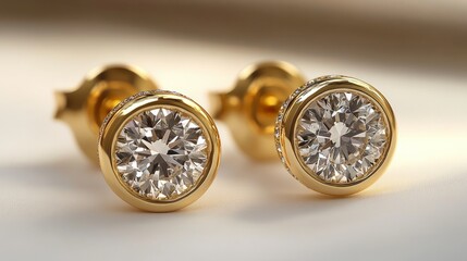 Chic yellow gold earrings adorned with brilliant diamonds, captured on a smooth white backdrop
