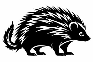 porcupine silhouette line art vector illustration with a white background