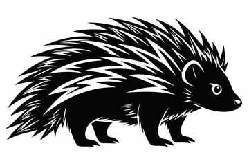 porcupine silhouette line art vector illustration with a white background