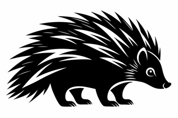 porcupine silhouette line art vector illustration with a white background