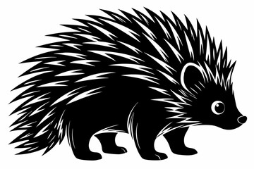 porcupine silhouette line art vector illustration with a white background