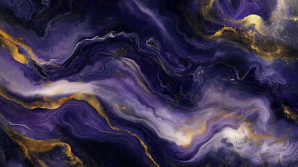 Abstract marble texture in violet, gold and black