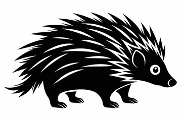 porcupine silhouette line art vector illustration with a white background