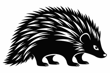 porcupine silhouette line art vector illustration with a white background