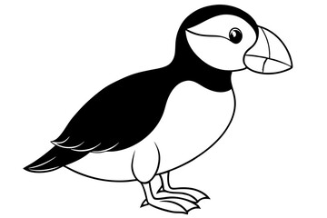 puffin silhouette line art vector illustration with a white background