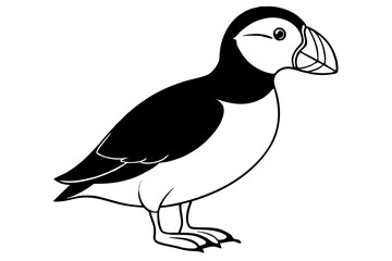 puffin silhouette line art vector illustration with a white background