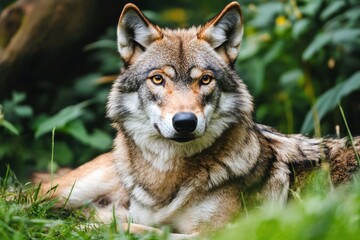 Fototapeta premium Wild wolf resting in grass