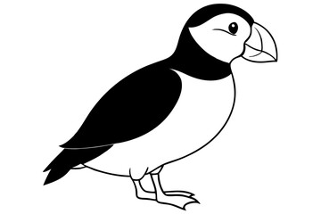 puffin silhouette line art vector illustration with a white background