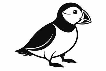 puffin silhouette line art vector illustration with a white background